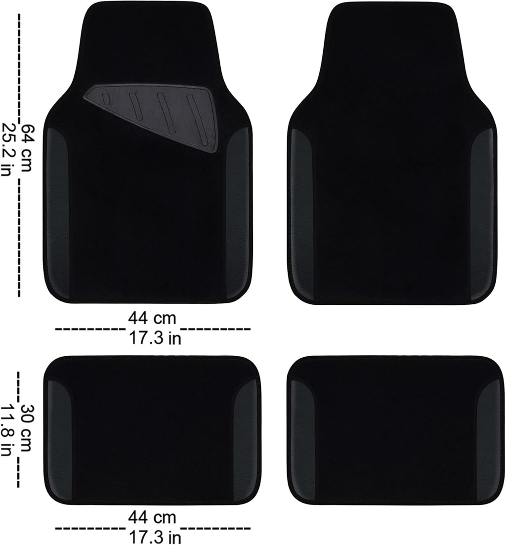 CAR PASS Leather Two Front Car Seat Cover; 4Pcs Waterproof Car Floor Mats & Steering Wheel Cover,Universal Fit Airbag Compatible Automotive Interior Covers (Combo Set, Black)