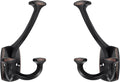 Large Wall Double-Sided Hook 2 Pack Oil Rubbed Bronze Hook Decorative Heavy Duty Solid Large Coat Hooks for Towel Hanging Coats Robe Towel Bags Door Back 2 Prong Hooks