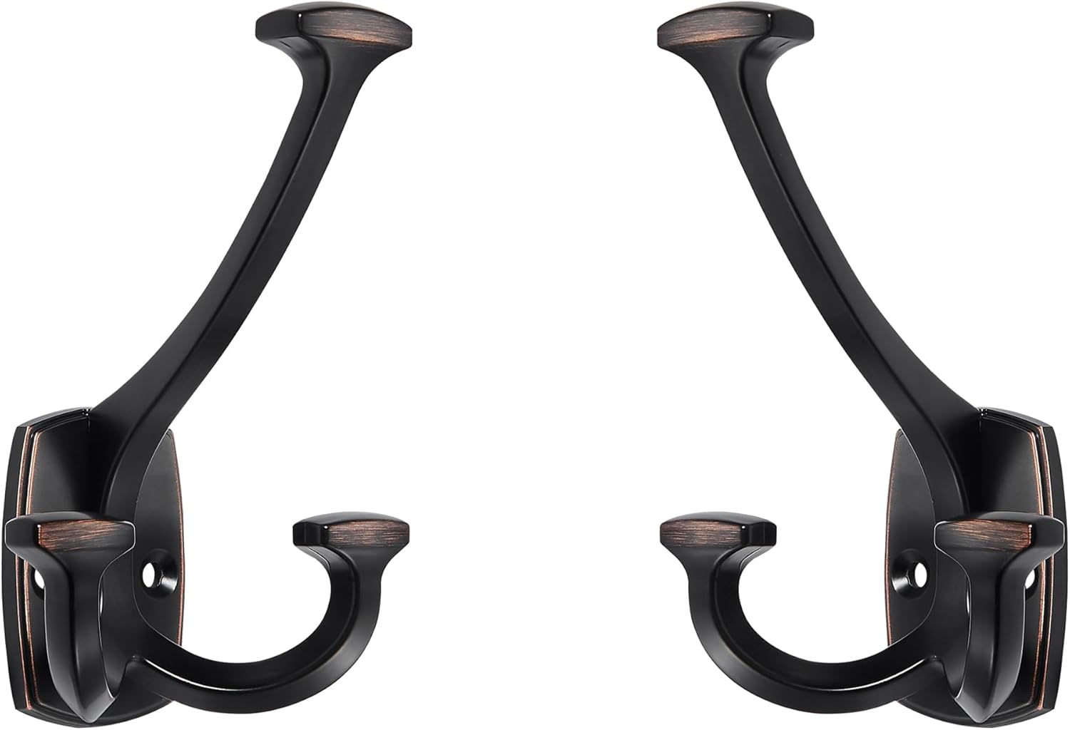 Large Wall Double-Sided Hook 2 Pack Oil Rubbed Bronze Hook Decorative Heavy Duty Solid Large Coat Hooks for Towel Hanging Coats Robe Towel Bags Door Back 2 Prong Hooks