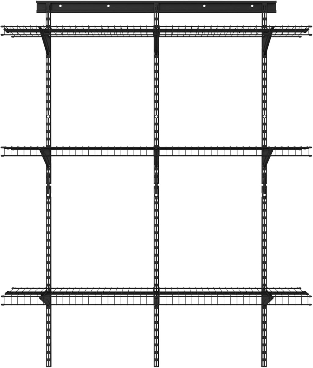ClosetMaid MaxLoad Heavy Duty Wall Shelf Kit for Garage, 3 Shelves, Adjustable ShelfTrack Wire Shelving, Black Finish