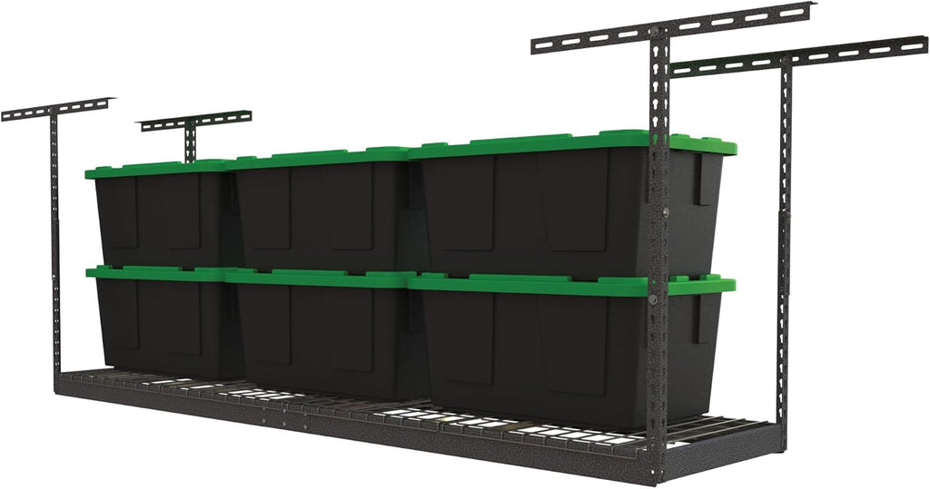 MonsterRax Overhead Garage Storage Rack 2x8, Ceiling Mounted Shelving, Adjustable Hanging Organizer, Heavy Duty Steel, 350 Pound Capacity, Color: Hammertone, Adjusts 24-45" from Ceiling