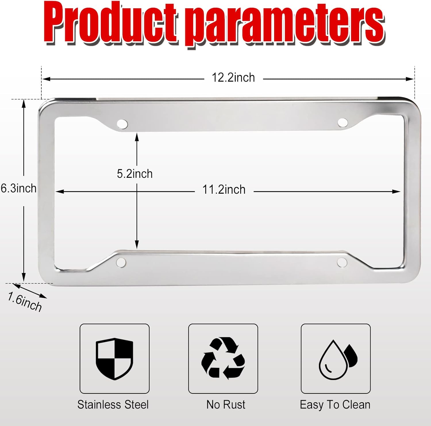 2 Pcs 4 Holes Stainless Steel License Plate Frame，Car License Plate Holder Bracket with Mount Hardware ，Screw， Caps Cover Set Car Accessories