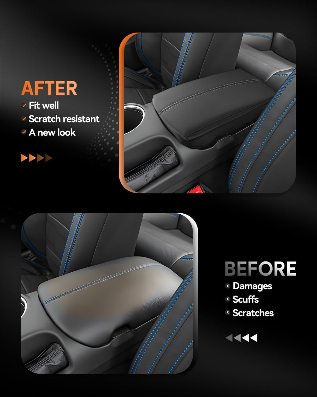 CDEFG for Ford Mustang 2024-2025 Center Console Cover Armrest Box Cover for Mustang 2024 2025 Accessories Console Arm Rest Protector Thickened White Line