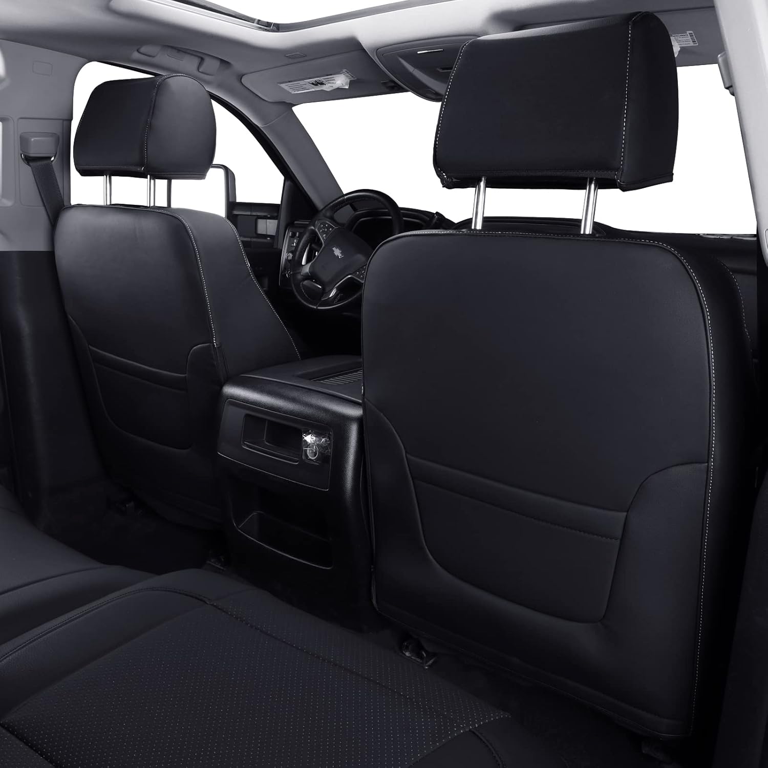 LUCKYMAN CLUB Front Seat Covers fit for Crew Cab/Extended Cab/Regular Cab of 2014-2018 Chevy Silverado Sierra 1500, 2015-2019 Silverado Sierra 2500 3500 (Black 2 pcs)
