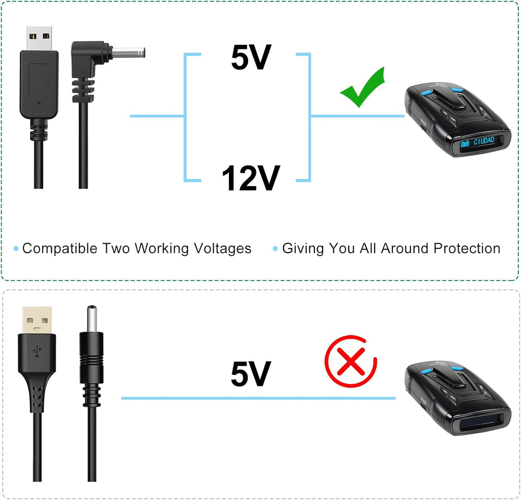 Radar Detector Cable, USB to DC3.5 Plug Cable,for Cobra Whistler Escort Valentine One Uniden Beltronics Radar Detector,Replacement Power Cable for Radar Detectors (DC3.5-6.56ft)