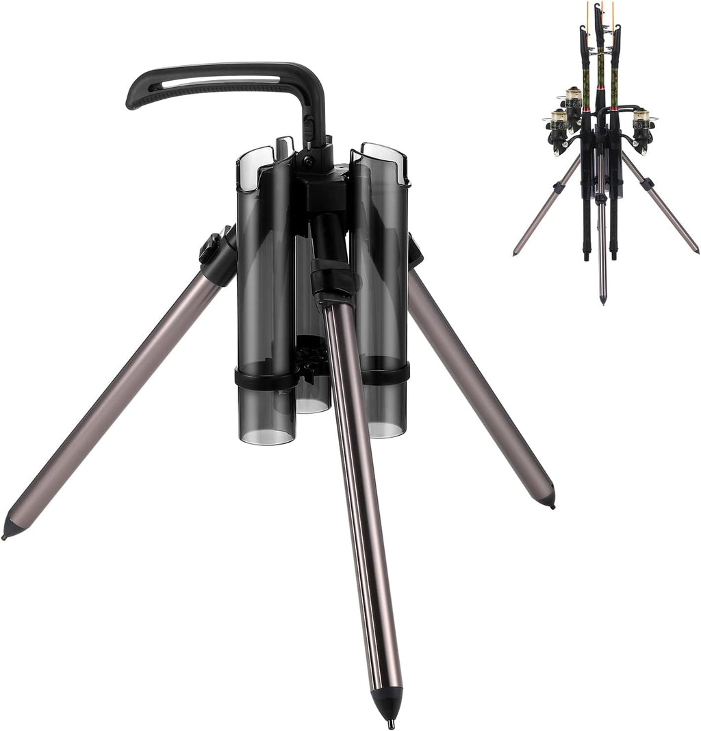 Gisafai Fishing Rod Carrier Foldable Pole Holder Stand 3 Rod Portable Surf Fishing Holder Vertical Beach Pole Storage Freestanding Rack for Garage, Home, Outdoor