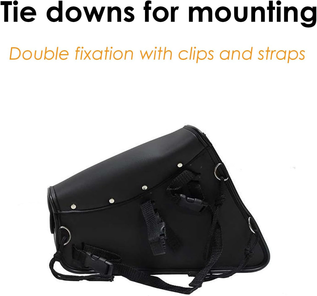 GARGOYLE BELLS Premium Naked Leather Swing Arm Bag For Motorcycle Left Side Solo Bags Saddle Bags For Softails Choppers (Style-2, Black)