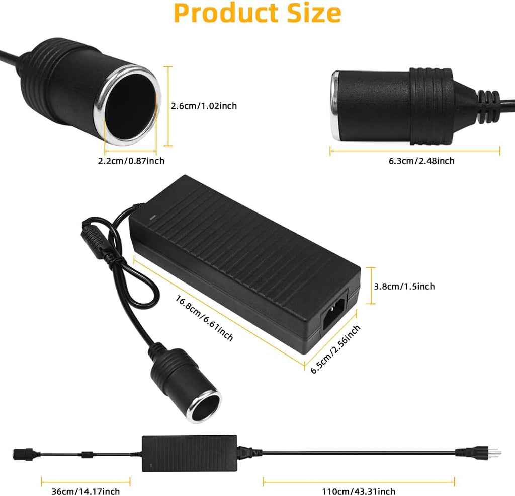 180W AC to DC Converter, 100V ~ 240V to 12V 15A Car Cigarette Lighter Socket AC/DC Adaptor Power Supply for Car Refrigerator, Tire Inflator, Vacuum Cleaner and Other Devices 7.2FT