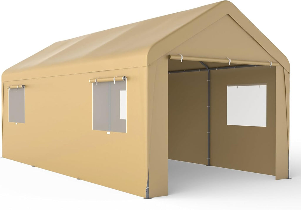 Morngardo Carport 10'x20', Heavy Duty 120 LBS Car Canopy Portable Garage with Roll-up Windows, Removable Sidewalls & Doors for Truck Boat Car Port, Party, Storage