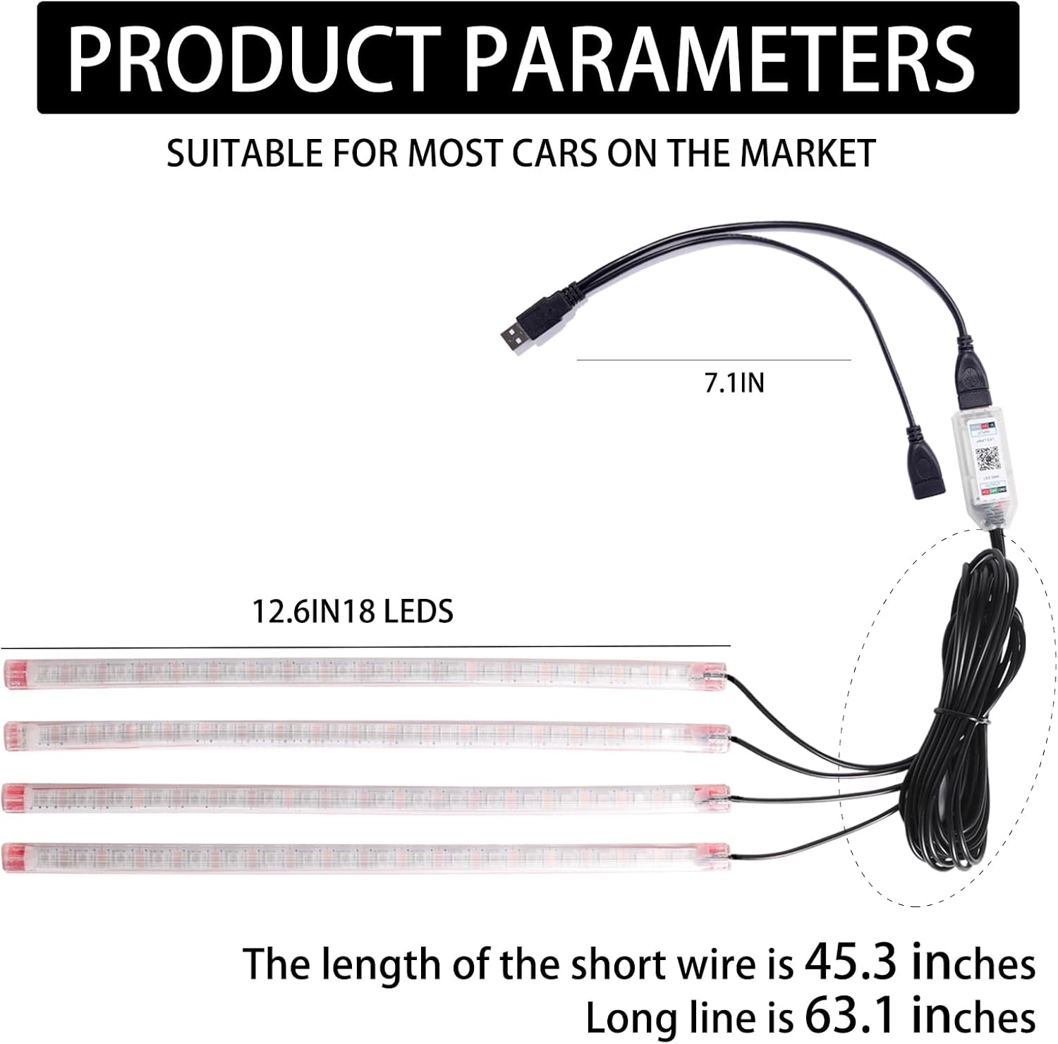 Upgrade Smart USB Dream Color Interior Car LED Strip Light with App Control, RGB Multi Color USB 5V Neon Atmosphere Ambient Night Strip Light Decorative Lamp for Cars with Music and DIY Mode(D72LEDs)