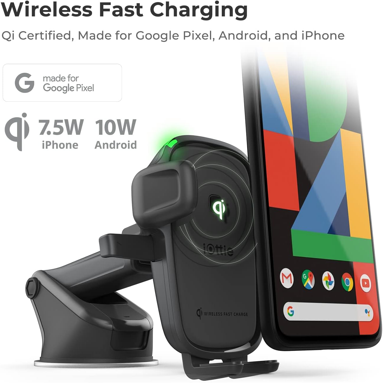 iOttie Car Charger Easy One Touch Wireless 2 Qi Charging Dashboard Phone Mount for iPhone, Samsung Galaxy, Huawei, LG, Smartphones