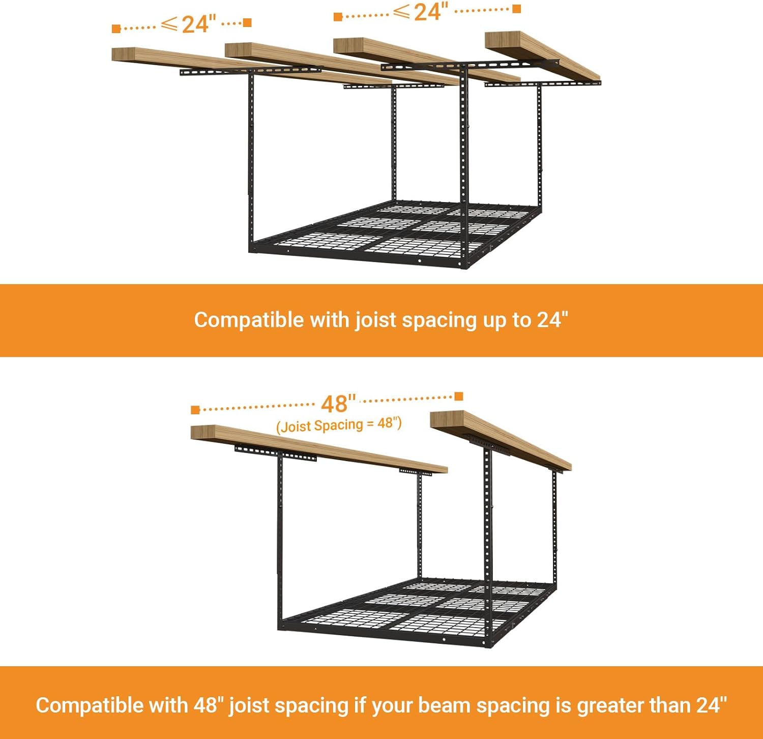 4x6ft Overhead Garage Storage Rack, Heavy Duty Metal Ceiling Shelf, 22'' to 40" Adjustable Dropdown, 450lbs Loading Weight Capacity, Black