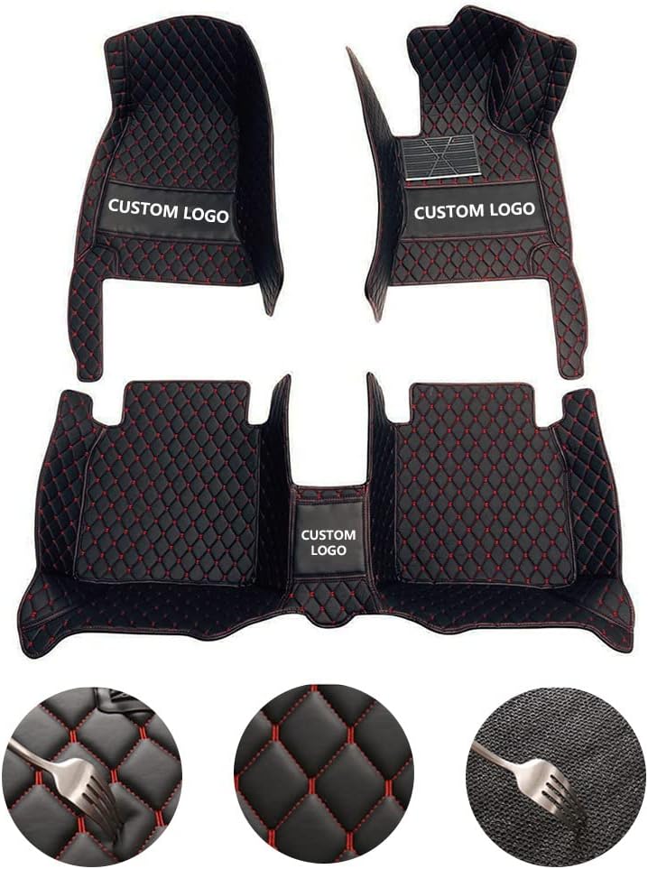 Custom All-Weather Protection Leather Car Floor Mats for Cars Sedan SUV Sports Car Waterproof Floor Mat (Black White)