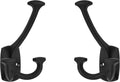 Large Wall Double-Sided Hook 2 Pack Matte Black Hook Decorative Heavy Duty Solid Large Coat Hooks for Towel Hanging Coats Robe Towel Bags Door Back 2 Prong Hooks