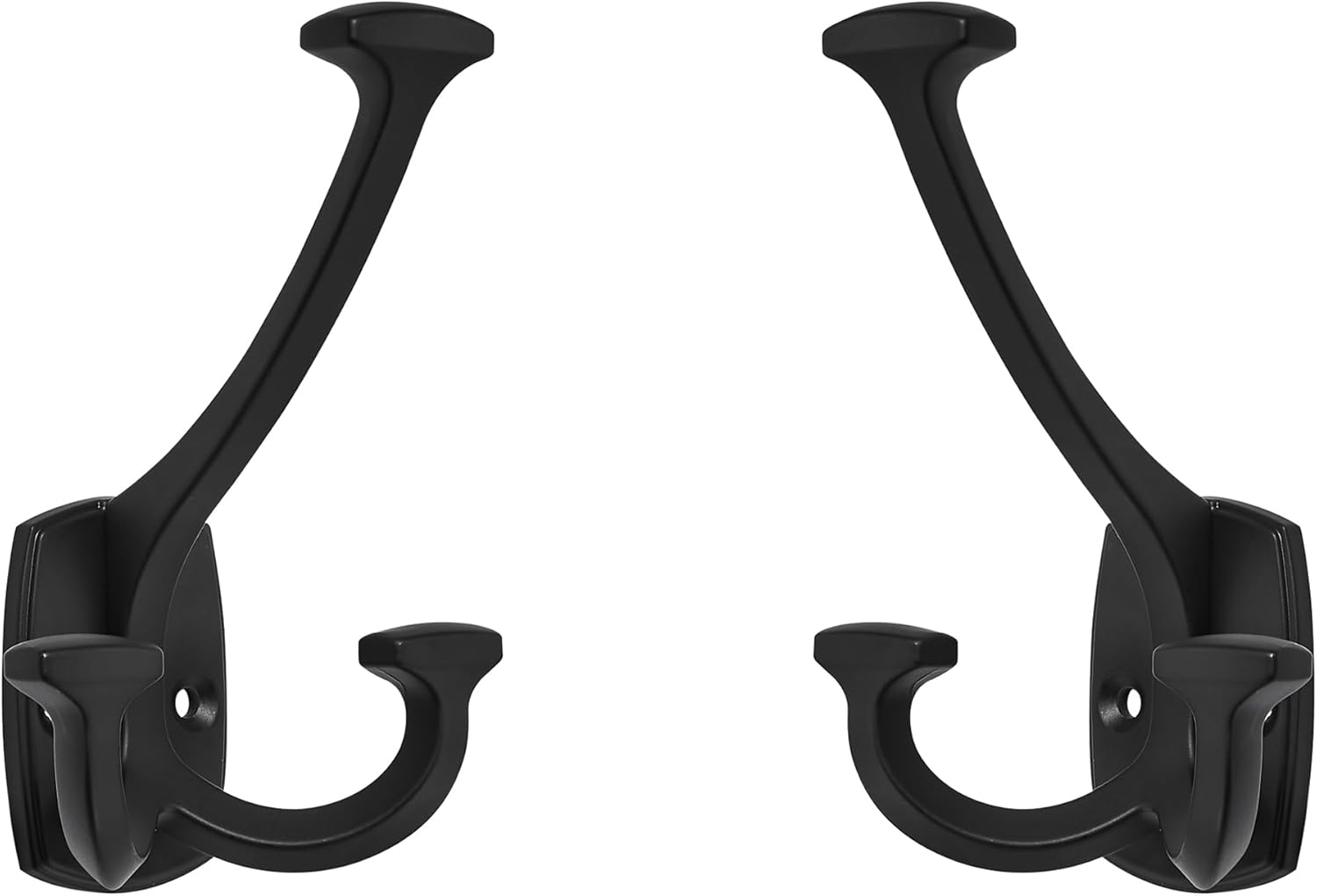 Large Wall Double-Sided Hook 2 Pack Matte Black Hook Decorative Heavy Duty Solid Large Coat Hooks for Towel Hanging Coats Robe Towel Bags Door Back 2 Prong Hooks