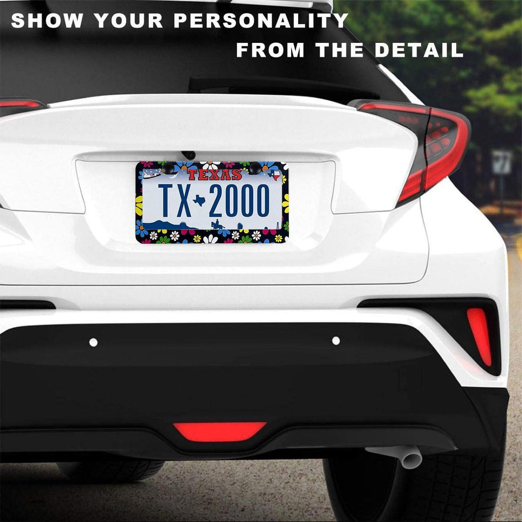 Hippie Flower License Plate Frame-2 Pack Colorful Daisy Blossom License Plate Cover Frame Aluminium Hippie Car Plate Frames Holder Cover Fit US Vehicles