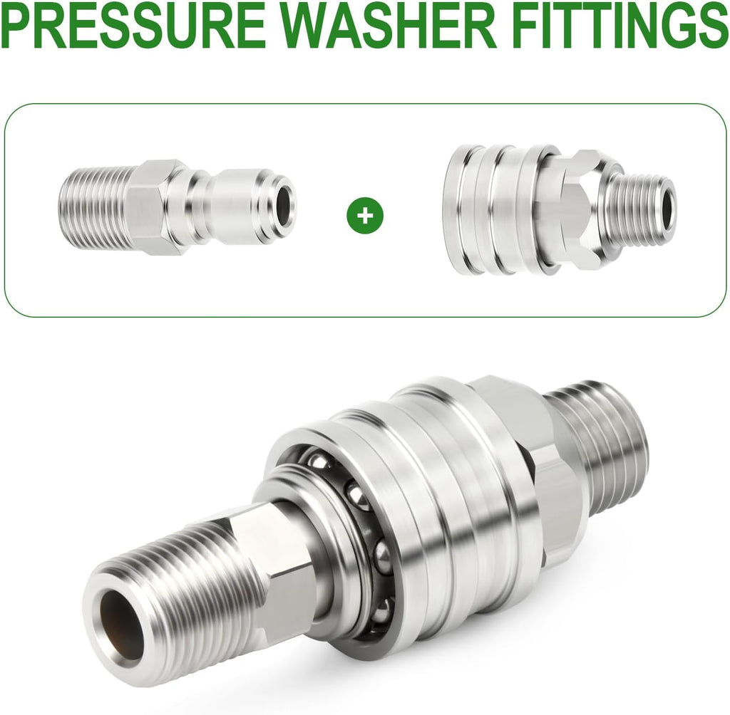 TAISHER 4PCS 304 Stainless Steel Pressure Washer Adapter Kit, Quick Connect Fittings，1/4" Male