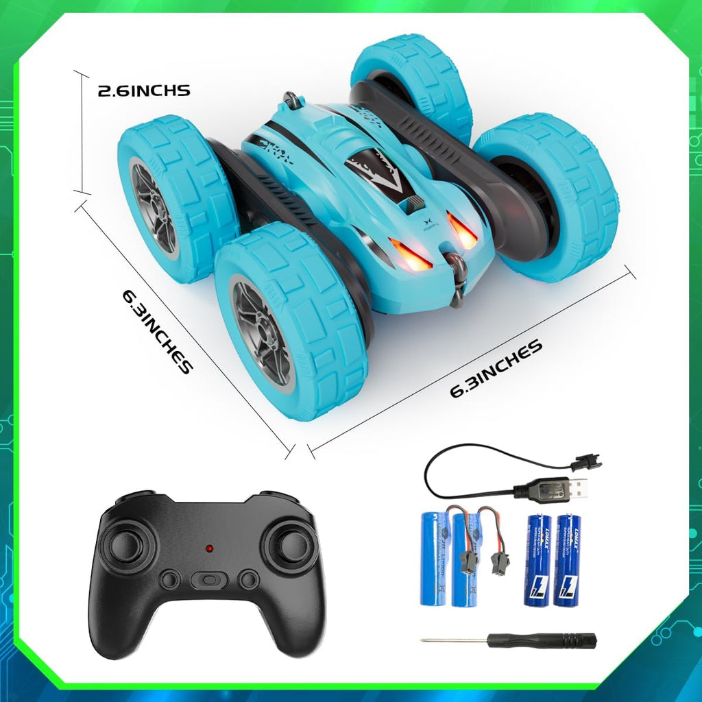 Remote Control Car for 6-12 Year Old Double Sided 360°Rotating 4WD RC Cars with Headlights 2.4GHz Rechargeable Electric Stunt Race Car Toy for Boys Girls Birthday Gifts(Blue)