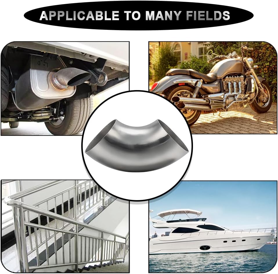 Cotonake OD 2 Inch 90 Degree SS304 Stainless Steel Bend Tube Exhaust Elbow Pipe for Car Modified Exhaust System 2" Piping Silver Tone，Stair Handrail (1pcs)
