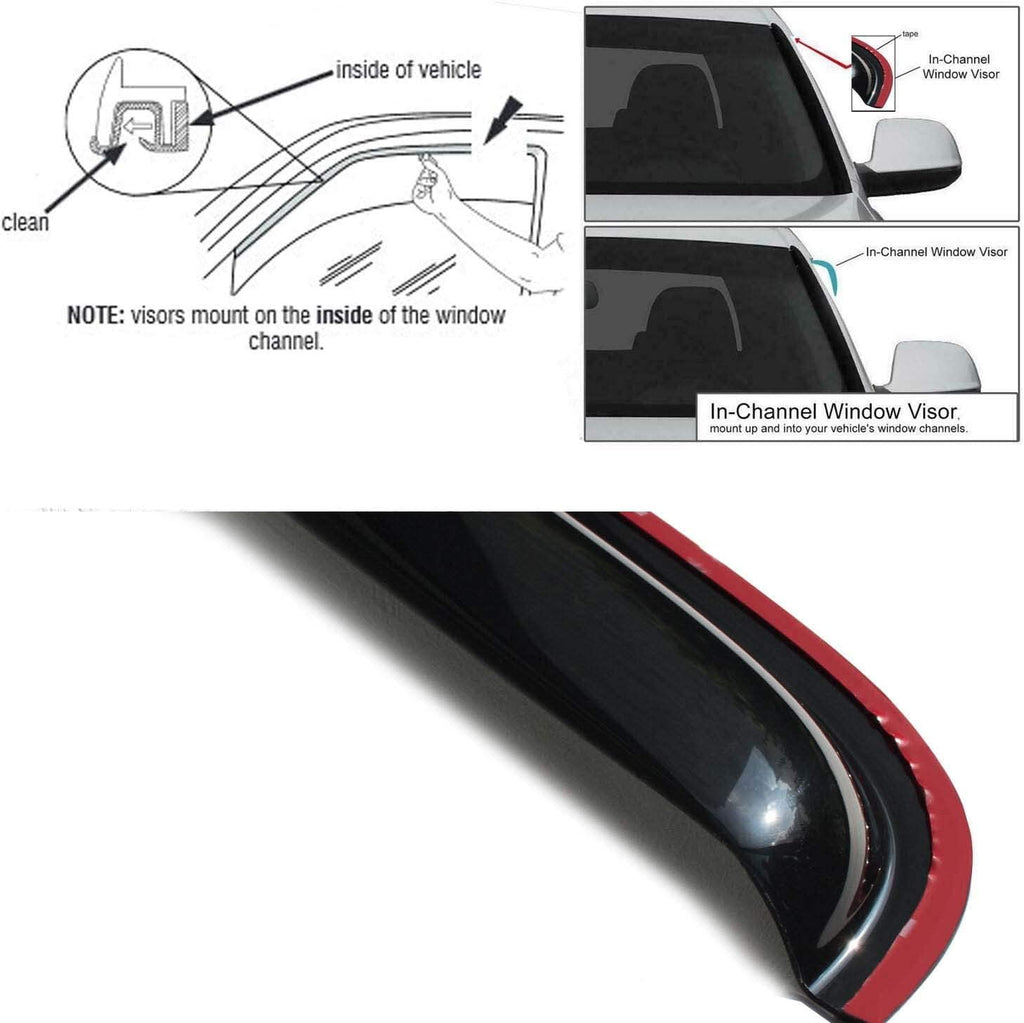 in Channel Window Visor Compatible with Dodge 02-08 Ram 1500 03-09 Ram 2500/3500 Quad Cab Sun Rain Guard Wind Deflector 194623