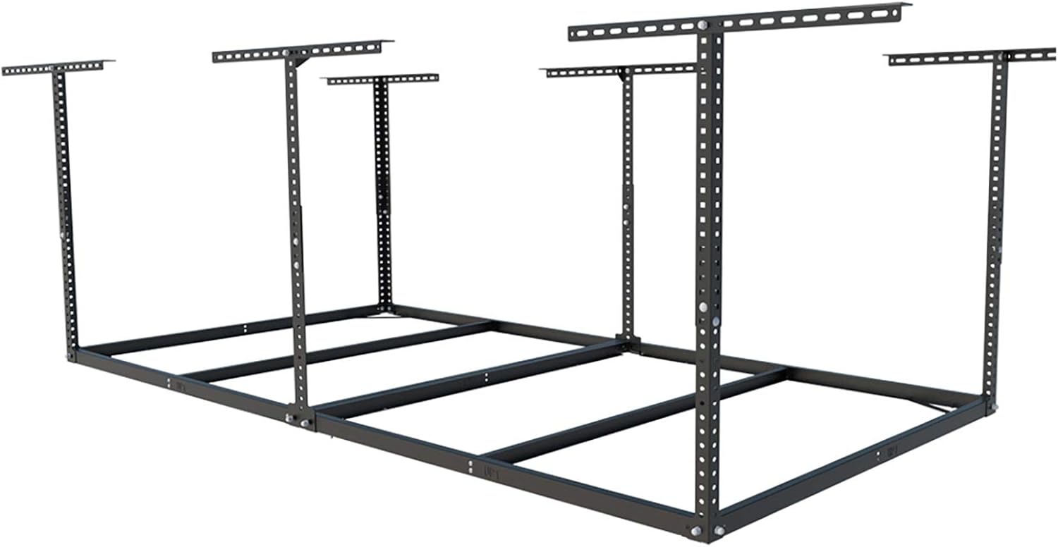 FLEXIMOUNTS 4x8 Overhead Garage Storage Rack without Decking, Storage Organization System, Heavy Duty Metal Garage Ceiling Racks, 600lbs Weight Capacity, Black
