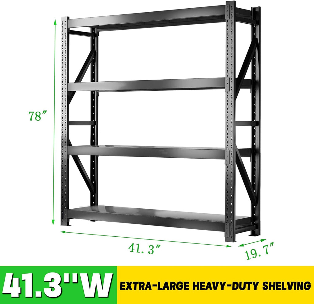 3000LBS Heavy Duty Storage Shelves,78''H Metal Garage Shelving, 4-Tier Adjustable Garage Organization Shelving Units, Industrial Shelving for Warehouse,Workshop- Classic Black
