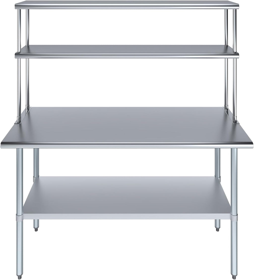 Amgood Stainless Steel Work Table Double Tier Overshelf | Metal Kitchen Prep Table & Shelving Combo (24" x 60" Work Table + 12" Overshelf)