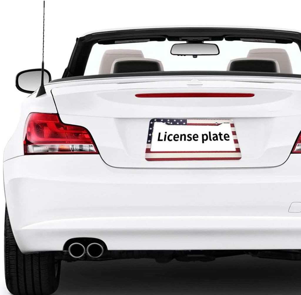 American Flag License Plate Frame,Patriotic License Plate Frame,Flag License Plate Frame US Car Tag Frames Holders Covers Stainless Aluminum 2 Pack 2 Holes Car Accessories