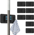 8 Pack Stainless Steel Mop Clips – Heavy Duty Wall Mounted Broom Holders, Rustproof & Tool-Free Install with Back Adhesive or Glue for Home and Garage