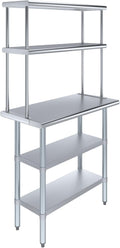 Amgood Stainless Steel Work Table with 2 Shelves | Metal Kitchen Prep Table & Shelving Combo (18" x 36" Table with 2 Shelves + 12" Overshelf)