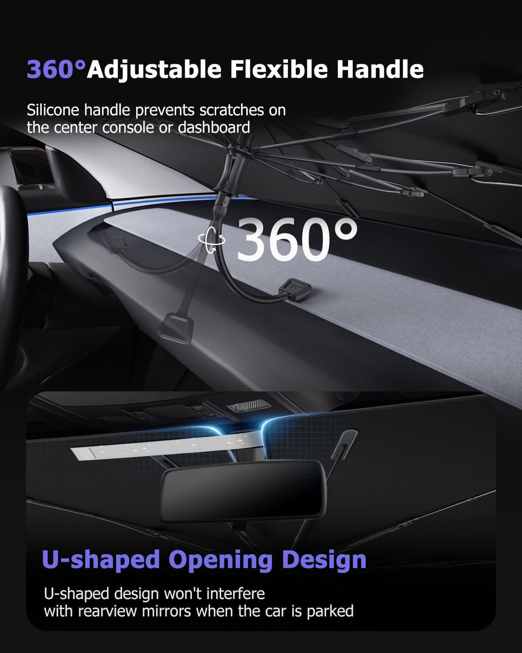 2025 Upgrade Car Windshield Sun Shade Windshield Sunshade Umbrella [Star Fabric] Protect Car from Sun Rays&Heat Damage Keeps Vehicle Cool, Spring Structure Edge Fits Sedans,SUVs,Trucks,Hatchbacks (L1)