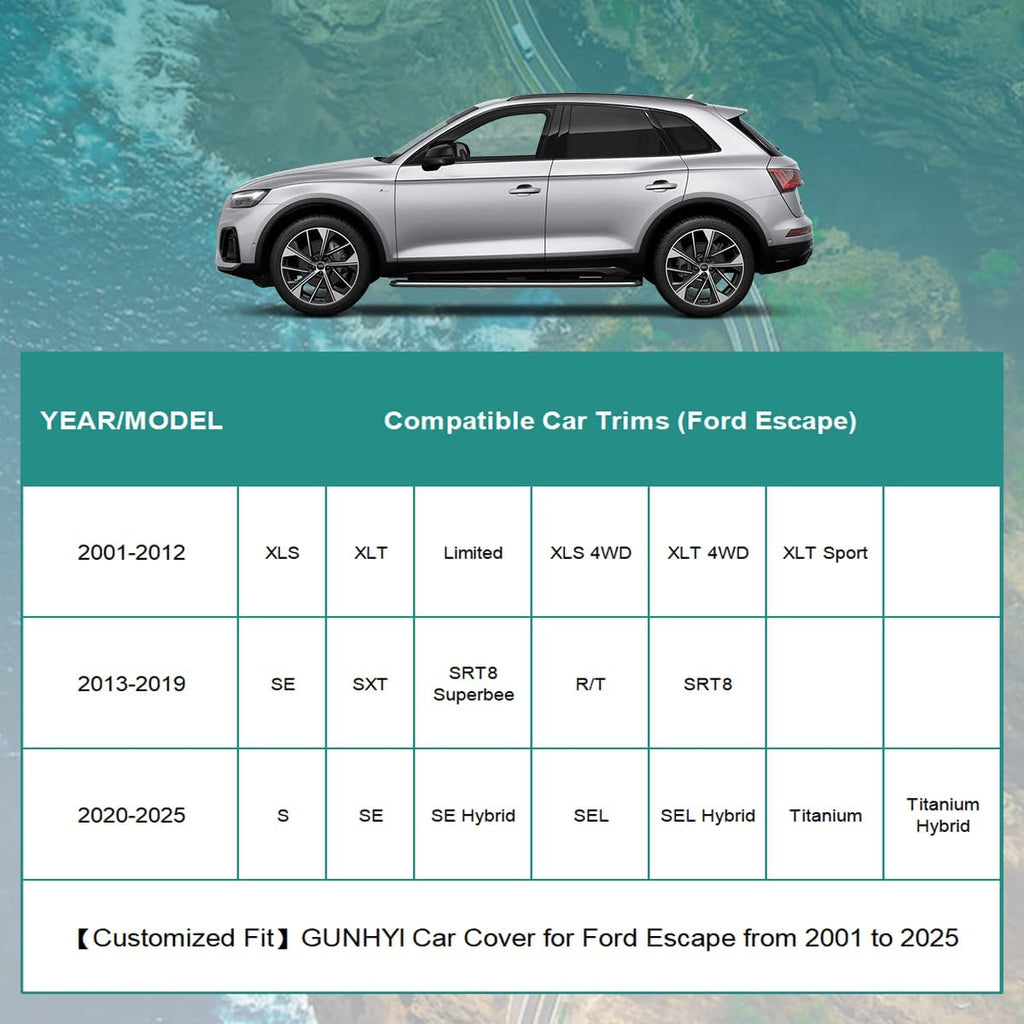 Premium Car Cover Custom Fit Ford Escape (2008-2025), 16 Layers Heavy Duty Car Cover Waterproof All Weather with Zipper Door for Sun Rain Snow Dust Uv Protection