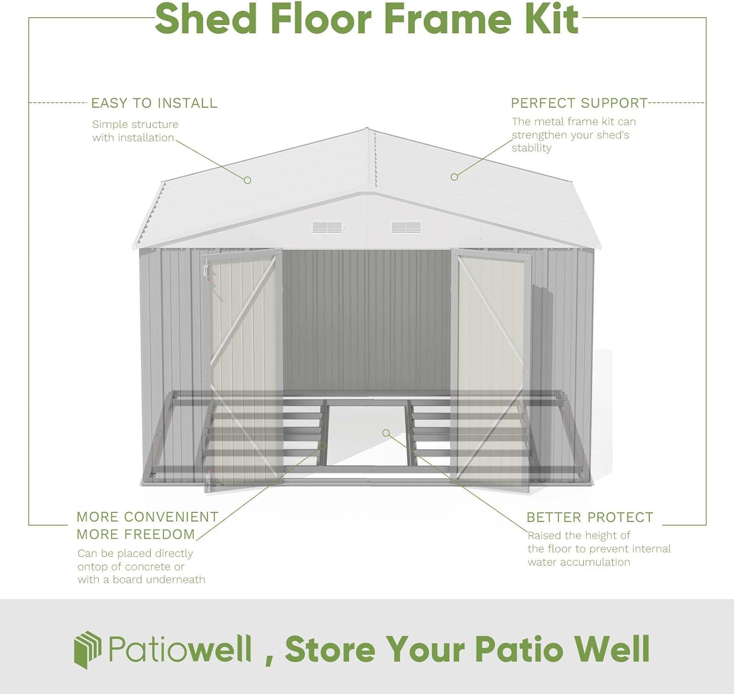 Patiowell 10 x 8 FT Outdoor Storage Shed with Floor Frame, Large Garden Tool Metal Shed with Sloping Roof and Double Lockable Door for Backyard Garden Patio Lawn,Grey