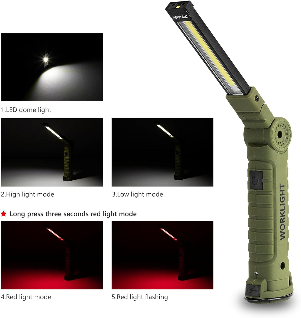 4 Pack Rechargeable LED Work Lights with Magnetic Base and 360° Rotation, 5 Modes for BBQ, Camping, Reading, and Car Repair