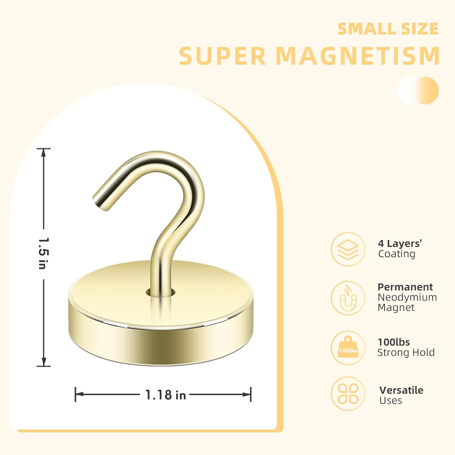 Neosmuk Magnetic Hooks, Cruise Ship Essentials, 100lb+ Heavy Duty Magnetic Hooks for Cruise Cabins, Refrigerator, Grill, Hanging, and Travel | Extra Strong Must-Haves Magnet Hook,Gold