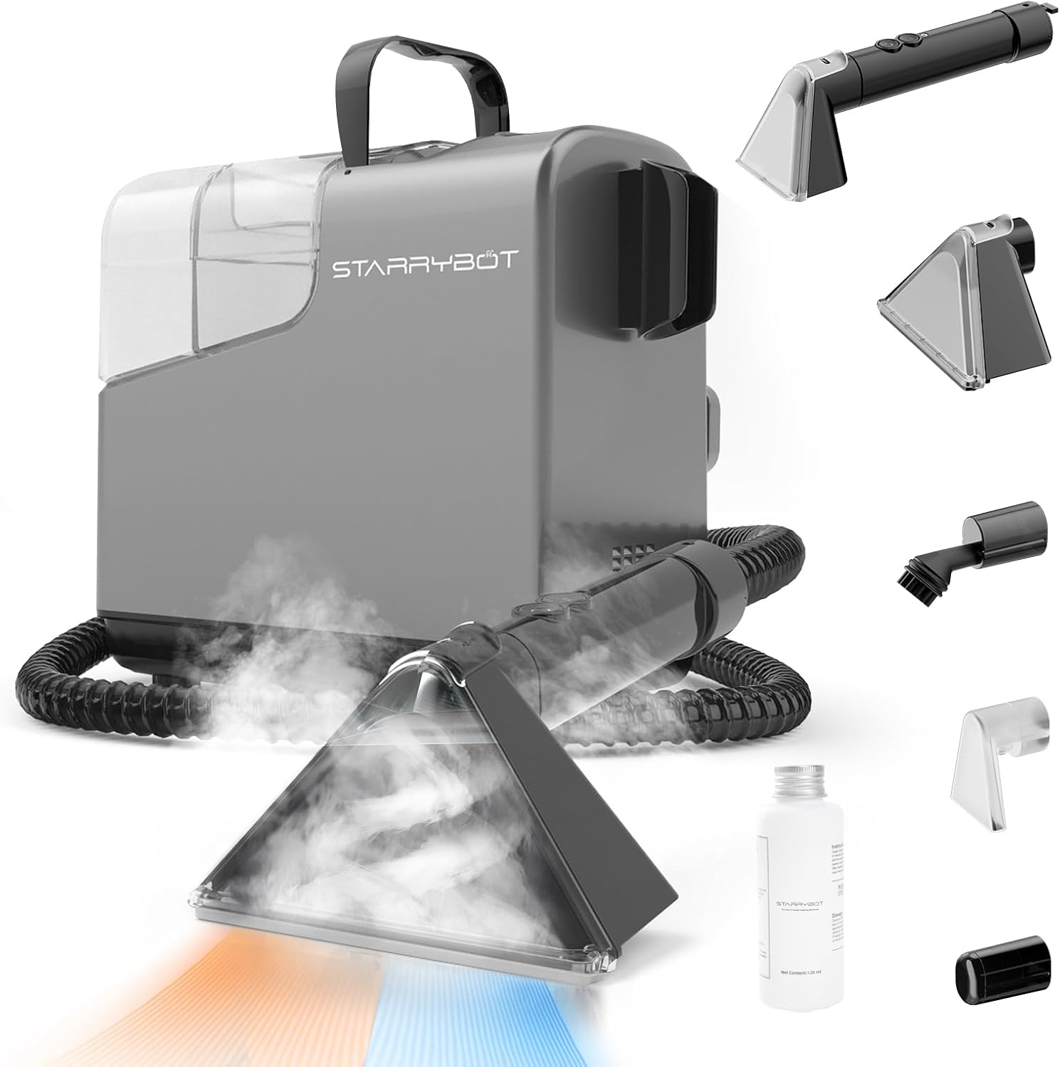 Portable Carpet Cleaner Machine with Steam and Heating Techology,15Kpa Powerful Suction with Versatile Tools for Pets, Couch, Car,Self-Cleaning, Compact Spot Cleaner for Stairs/Furniture/Rug