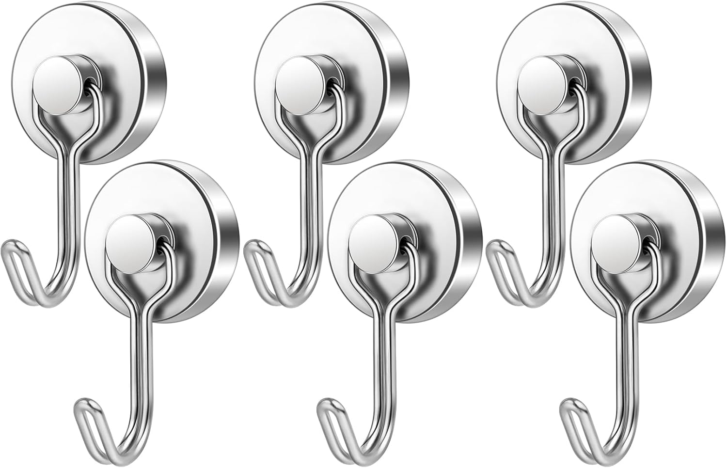 FINDMAG Strong Magnetic Hooks, 40lbs+ Magnetic Hooks Heavy Duty 2025 Cruise Ship Essentials, Strong Neodymium Magnet Hooks for Classroom, Home, Refrigerator, Locker Accessories, 6 Pack, Silver