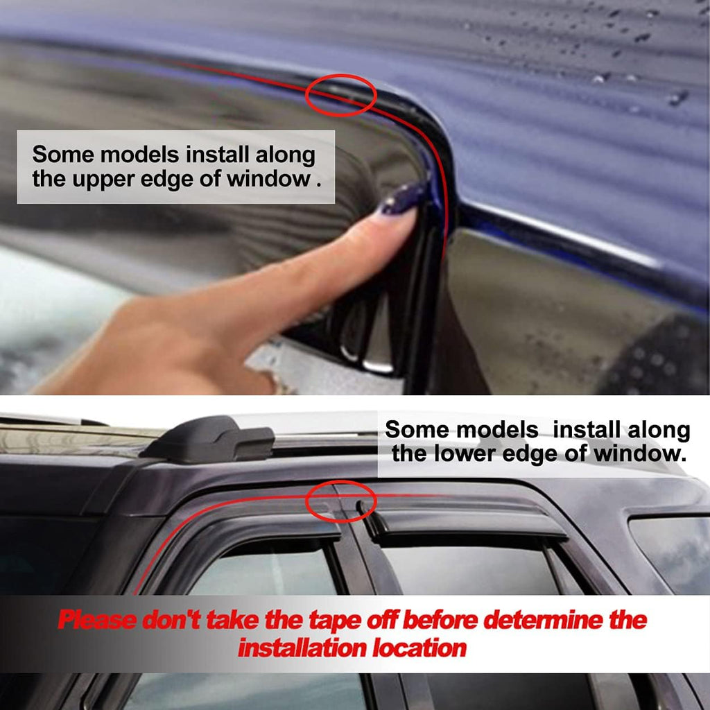 94975 Side Window Wind Deflector, 4pcs Out-Channel Tape-On Rain Guards Set,Window Visor fit for Ford F-150 2015-2022 Supercrew Cab (Crew Cab) F250-F550 2017-2022 Super Duty Supercrew Cab