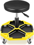 Auto Dynasty Mechanic Stool, Adjustable Rolling Pneumatic Creeper Garage Shop Seat with Tool Tray, 300 LBS Roller Seat for Workshop Auto Repair, Adjustable Height 15.7" to 21", Yellow