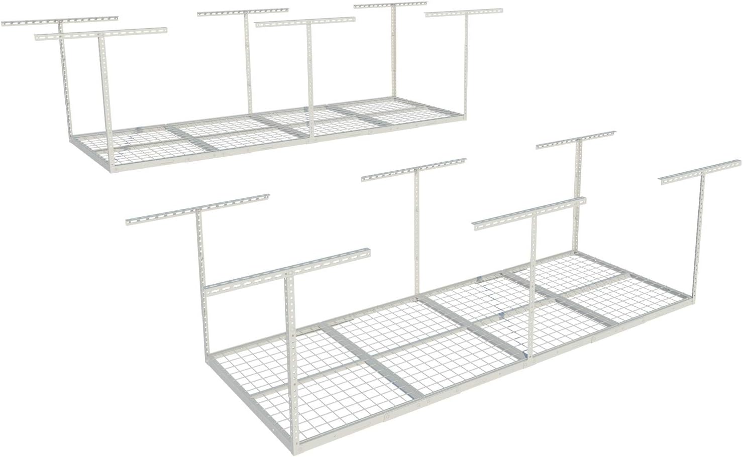FLEXIMOUNTS 3x8 Overhead Garage Storage Rack,Adjustable Storage Organization System,Heavy Duty Metal Garage Ceiling Storage Racks,2 pack,White