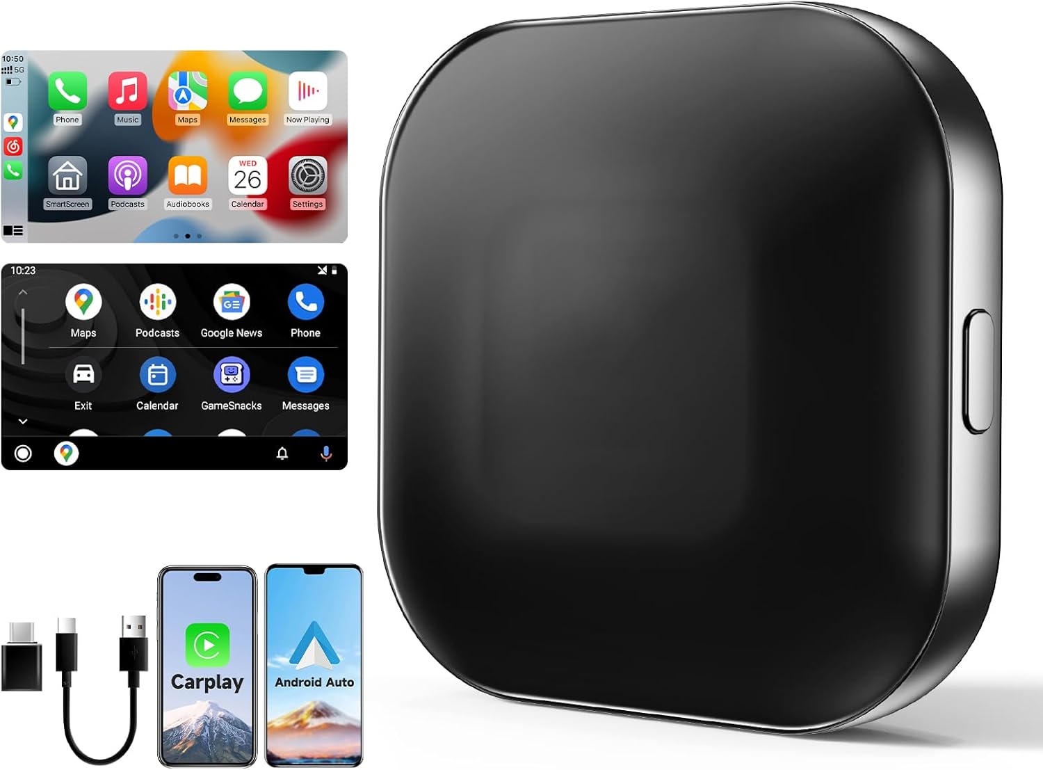 Leadtree 2 in 1 CarPlay Dongle,Convert Wired to Wireless,Wireless CarPlay Adapter&Wireless Android Auto Adapter, Connection Plug & Play Easy Setup Online Update,for Factory Wired Cars After 2016