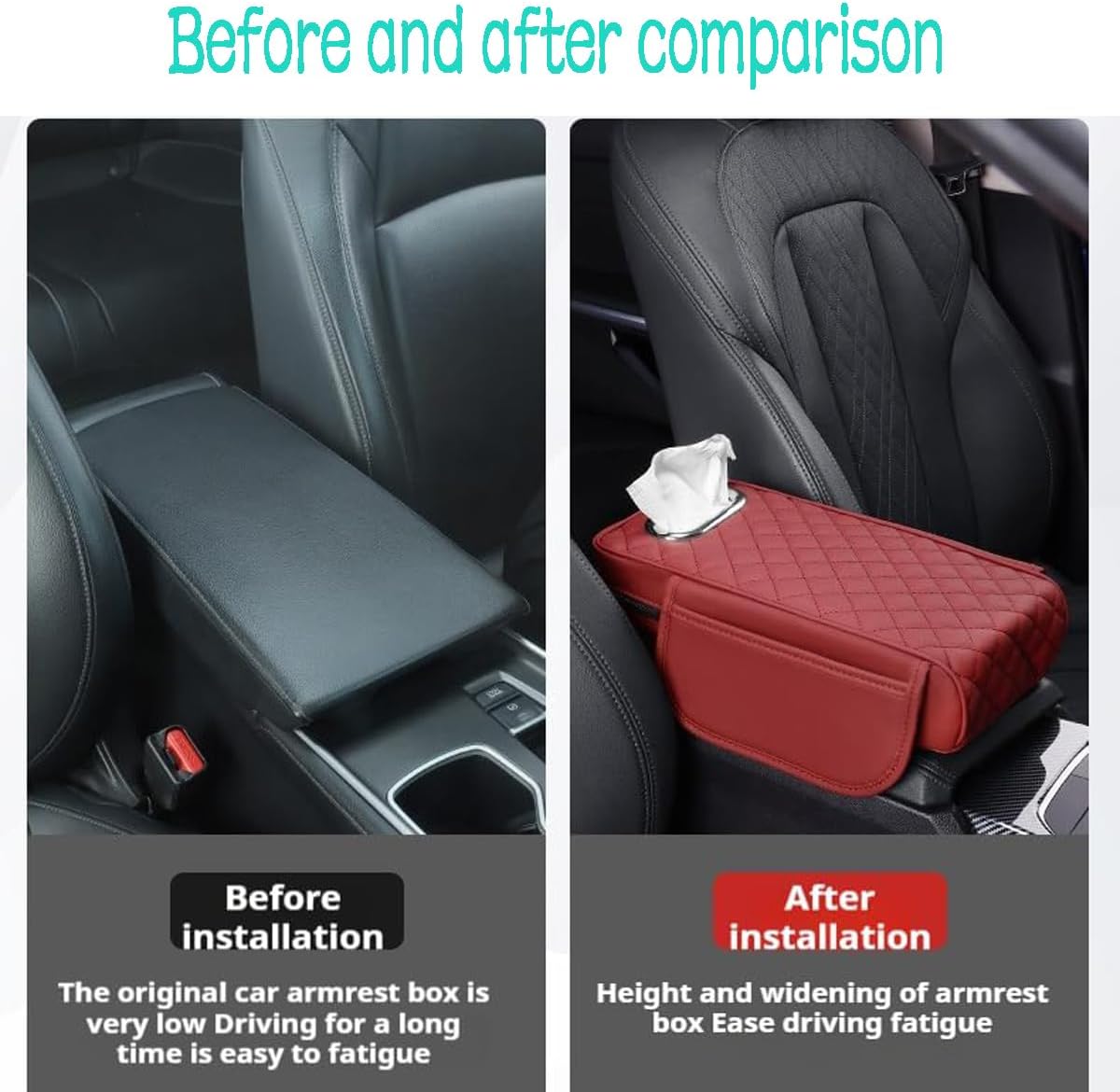 Car Armrest Cover Leather Car Console Covers Box Pad with Pocket and Tissue Box Arm Rest Cover for Car for SUV Truck Sedan Vehicle (Grey)