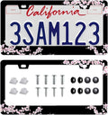 Cherry Blossom License Plate Frame-2 PCS Cherry Floral Flowers License Plate Holder Cover Car Universal Accessories Aluminum Car Tag Frames Fits Standard US Vehicles Size