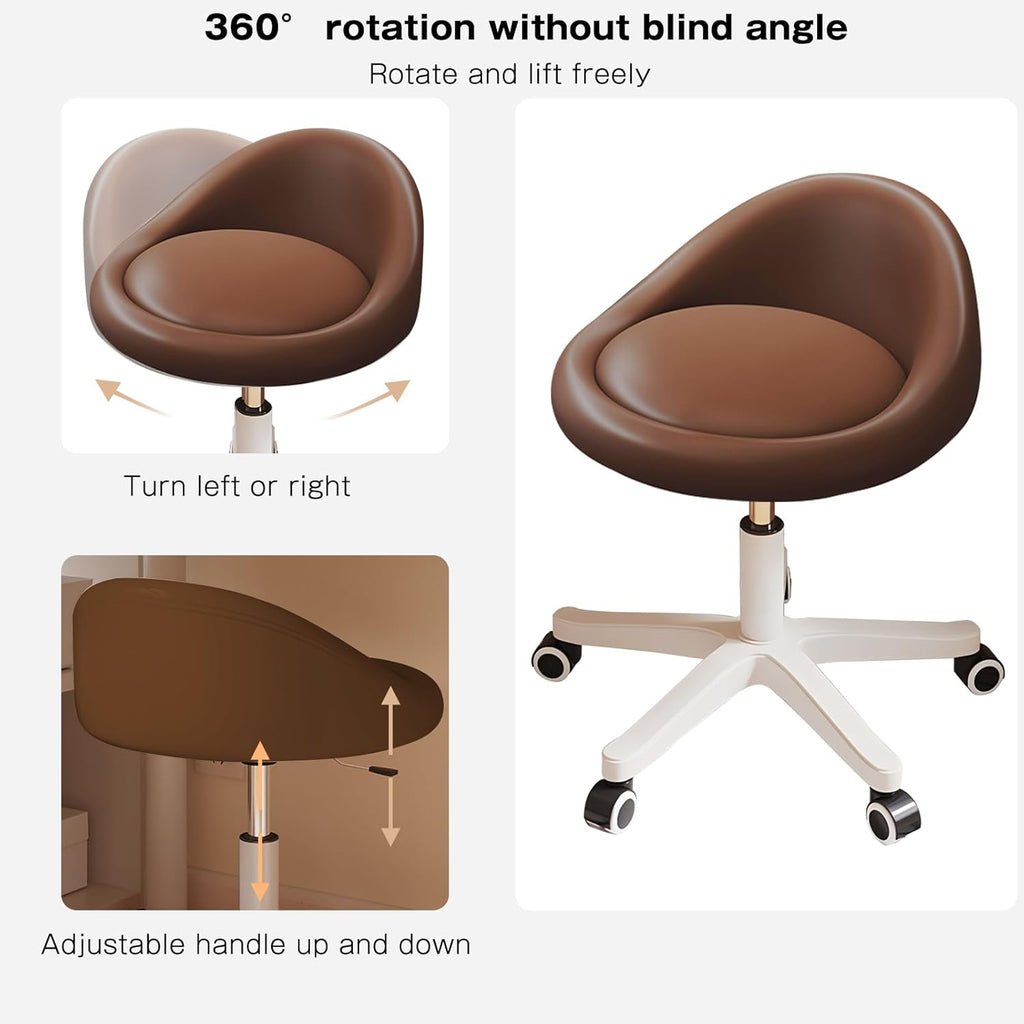 Rolling Stool Set of 3 Rolling Hydraulic Salon Stool with Low Backrest - Adjustable Swivel Chair for SPA, Shop, Salon, Massage, or Medical Office Brown