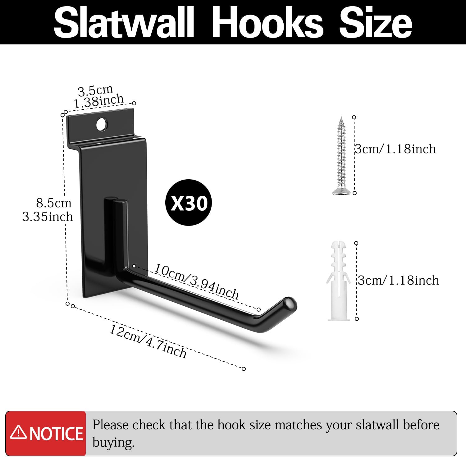 3-H Slatwall Accessories - 30 Pack, 4 Inch Slat Wall Hooks & Hangers, Heavy Duty, Proslat Compatible