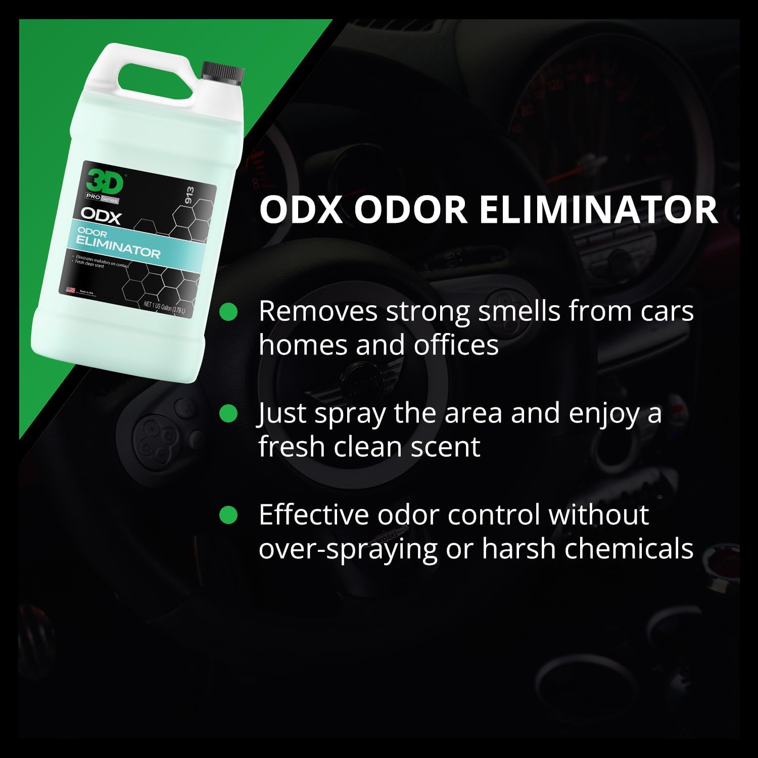 3D ODX - Automotive Odor Eliminator - Deodorizes Pet, Food, Smoke, & Other Linger Odors - Fresh Clean Scent - Great for Car, Home, Office Use