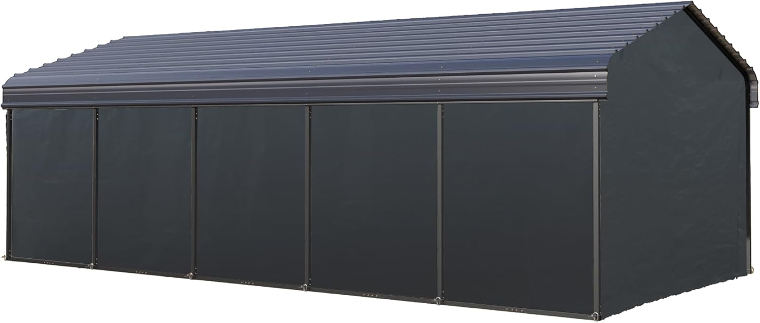 PHI VILLA 12 x 25 ft Heavy Duty Car Port with Galvanized Steel Roof with Sidewalls, Sturdy Metal Carport Kits for Cars, Boats, and Tractors