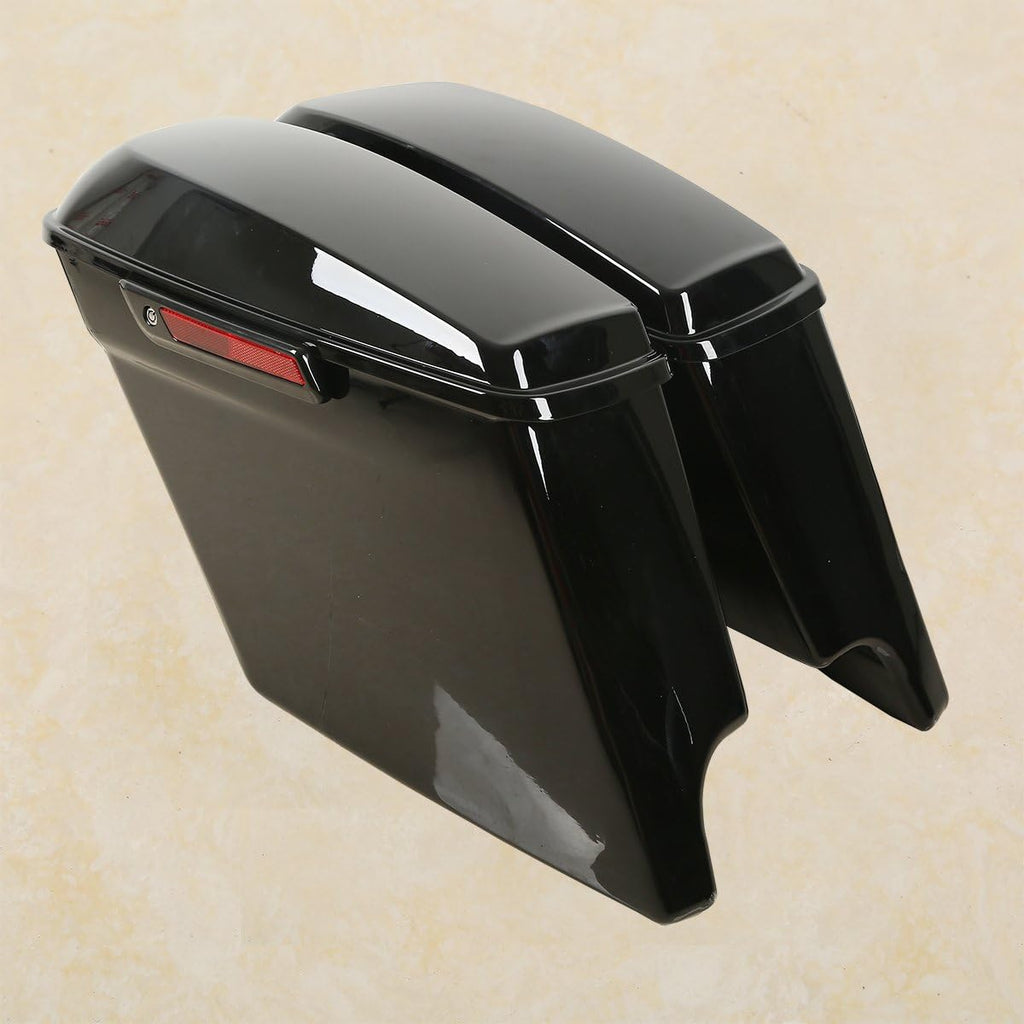 XFMT Vivid Black 5" Stretched Extended Saddlebags Hard Saddle Bags W/Black Latches & Conversion Bracket For Harley Softail Heritage Deluxe 1984-2017