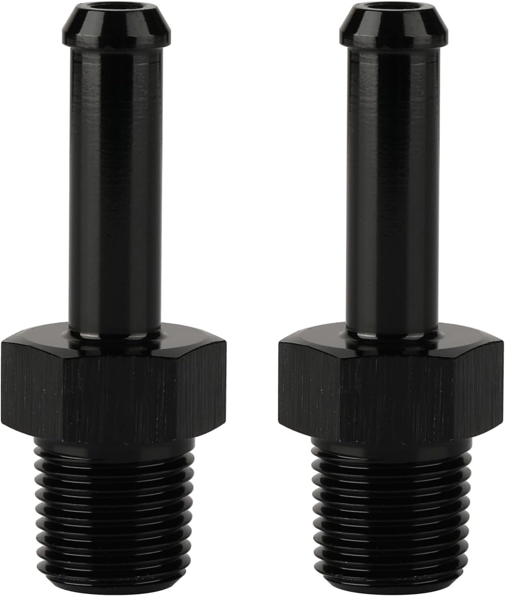 1/8 NPT Male to 1/4" Hose Barb Fitting Adapter Nipple Straight Aluminum Black 2PCS