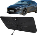 Proadsy Windshield Sun Shade Umbrella for Mazda 3 2019-2025 2026 Foldable Car Umbrella Sunshade with Soft TPU Handle Spring Structure Crystal Cooling Material Protect Car from Rays & Heat
